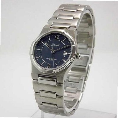 NICOLET Round Silver-Tone Blue Dial Calendar Bracelet . Model: NC-2040W