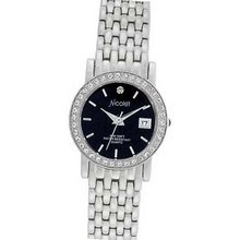 NICOLET Silver-Tone Black Dial Austrian Crystals Calendar NC-2088