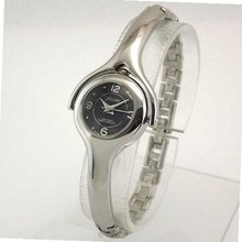 NICOLET Silver-Tone Black Dial Half Bangle Bracelet . Model: NC-2094W
