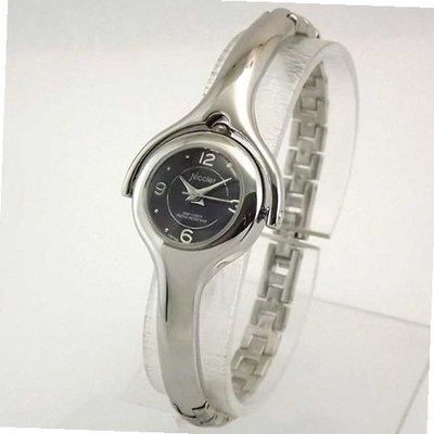 NICOLET Silver-Tone Black Dial Half Bangle Bracelet . Model: NC-2094W