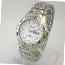 NICOLET Silver Tone Round Day Date Calendar White Dial Bracelet Model: NC-2225M