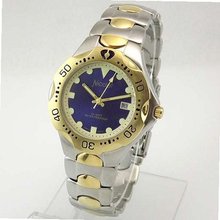 NICOLET Two Tone Round Calendar Bracelet with Blue Dial. Model: NC-1080M