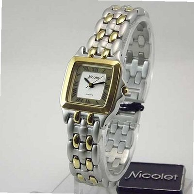 NICOLET Two-Tone Square Dial Roman Numeral . Model: NC-2011W