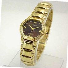 uNicolet NICOLET Gold-Tone Austrian Crystal "Bling" Brown Dial Model NC-2069 