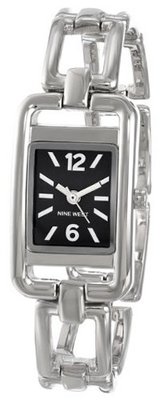 Nine West NW/1039BKSB Silver-Tone Rectangular Open Link Bracelet