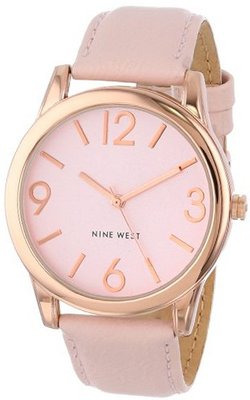 Nine West NW/1158PKRG Round Rose Gold-Tone Pink Strap