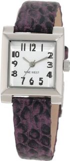Nine West NW/1213WTPR Square Silver-Tone Easy-to-Read Dial Purple Snake Print Strap