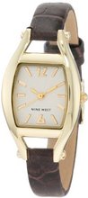Nine West NW/1226SVBN Gold-Tone Brown Croco-Grain Strap