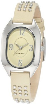 Nine West NW/1303BNCM Oval Silver-Tone Studded Cream Strap