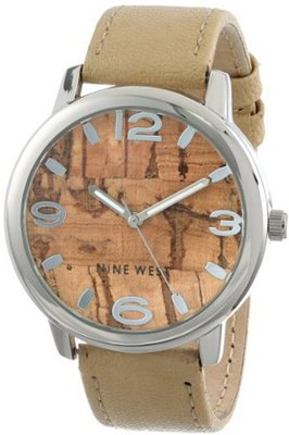 Nine West NW/1363LBCM Silver-Tone Cork Dial Tan Strap