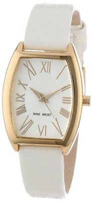 Nine West NW/1370SVWT Cushion Gold-Tone White Lizard-Grain Strap