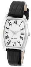 Nine West NW/1371SVBK Oval Silver-Tone Case Black Lizard-Grain Strap