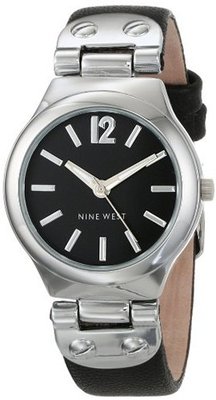 Nine West NW/1383BKBK Silver-Tone Black Strap
