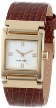 Nine West NW/1392SVBN Square Gold-Tone Brown Croco-Grain Strap