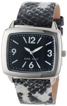 Nine West NW/1405BKBK Rectangle Silver-Tone Black Snakeskin Print Strap
