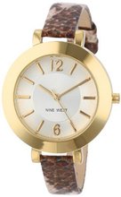 Nine West NW/1430SVBN Round Gold-Tone Brown Snakeskin Print Strap