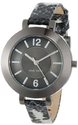 Nine West NW/1431GNBK Gunmetal-Tone Thin Black and White Snakeskin Pattern Strap