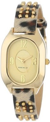 Nine West NW/1464CHLE Oval Gold-Tone Studded Leopard Print Strap