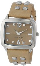 Nine West NW/1471BNCM Silver-Tone Pyramid Stud Accented Beige Strap