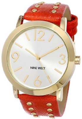 Nine West NW/1492SVOR Gold-Tone Studded Orange Strap Casual