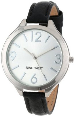 Nine West NW/1557SVBK Silver-Tone Thin Black Strap