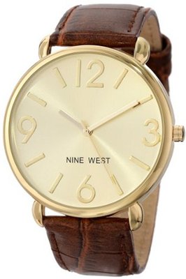 Nine West NW/1558CHBN Gold-Tone Brown Croco-Grain Pattern Strap