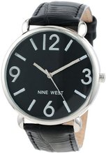 Nine West NW/1559BKBK Silver-Tone Black Croco-Grain Pattern Strap