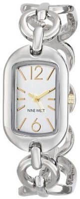 Nine West NW/1573SVTT Curved Rectangular Case Two-Tone Open Link Bracelet