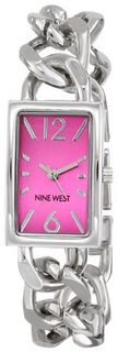 Nine West NW/1575PKSB Rectangular Case Hot Pink Dial Silver-Tone Open Link Bracelet