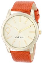 Nine West NW/1580CHOR Gold-Tone Case Orange Lizard-Grain Strap