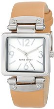 Nine West NW/1589SVCM Rectangular Silver-Tone Case Brown Strap