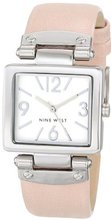 Nine West NW/1589SVPK Rectangular Silver-Tone Case Blush Pink Strap