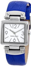 Nine West NW/1589WTBL Rectangular Silver-Tone Case Blue Strap