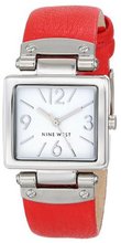 Nine West NW/1589WTRD Rectangular Silver-Tone Case Red Strap