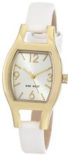 Nine West NW/1598SVWT Cushion Shaped Gold-Tone Case White Lizard-Grain Strap