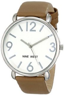 Nine West NW/1607SVBN Silver-Tone Case Brown Strap