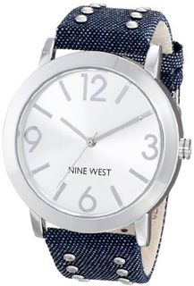 Nine West NW/1617SVDM Silver-Tone Stud Accented Denim Strap