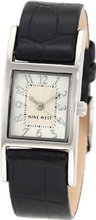 Nine West NW1179SVBK Silver-Tone White Dial Black Strap