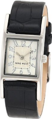 Nine West NW1179SVBK Silver-Tone White Dial Black Strap