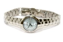 WOMENS NIVADA SWISS WATCH SILVER STAINLESS STEEL HIGH QUALITY WATER RESISTANT ROUND BABY BLUE DIAL