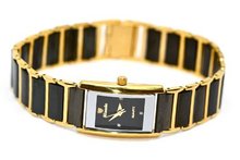 WOMENS SUPER SLIM NIVADA SWISS WATCH SQUARE BLACK GOLD CERAMIC STAINLESS STEEL