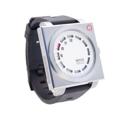 Novo the UNKNOWN Silver and Black men's Square Face with Black Poly Strap