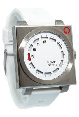 Novo the UNKNOWN Silver and White Square Face 1 White Dial White Poly Strap