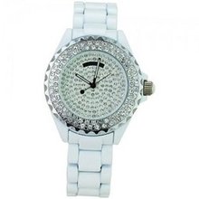 Bling Bling! Luxury Ceramic Band Style Round Dial with Diamond Rhinestone Ceramic Style Ladies  -White