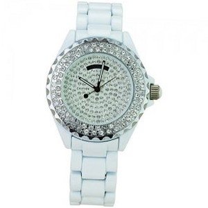 Bling Bling! Luxury Ceramic Band Style Round Dial with Diamond Rhinestone Ceramic Style Ladies  -White