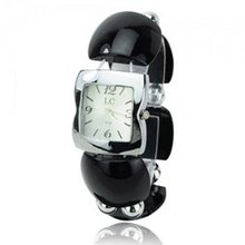 Elegant Graceful Plastic Band Quartz Movement Bracelet Wrist - Black