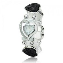 Elegant Graceful Rhinestone Stainless Steel Quartz Movement Bracelet Wrist - Black