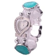 Elegant Graceful Rhinestone Stainless Steel Quartz Movement Bracelet Wrist - Green