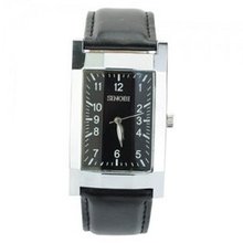 Elegant PU Leather Band Square Dial Quartz Movement with Waterproof-black