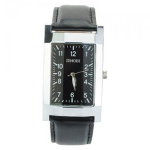 Elegant PU Leather Band Square Dial Quartz Movement with Waterproof-black